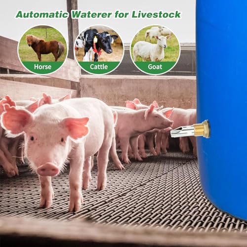 4 Pack Pig Waterer Nipples, Stainless Steel Hog Waterer Kit | 4 Pack Pig Nipple Waterer Kit, Brass Tank Connectors, Touch-Activated Flow, PTFE Tape and Hole Opener, Pigs and Goats