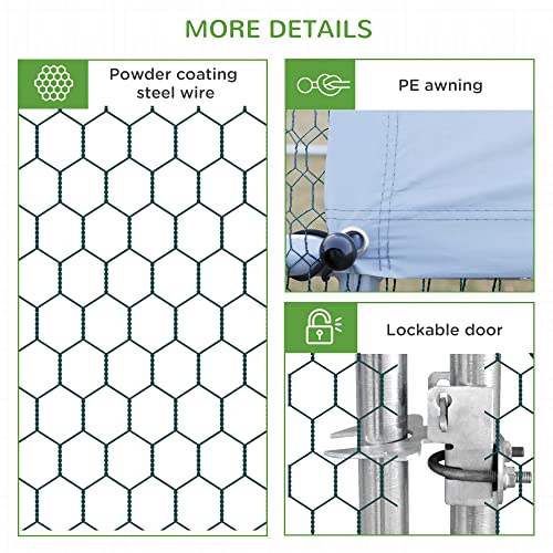 PawHut Large Chicken Coop w/Waterproof Anti-UV Cover 9.8' x 19.7' x 6.6' | Metal Chicken Run, Spire Shaped Walk In Fence Cage Hen House, Outdoor Yard Farm Use, 1" Tube Diameter - size: 118.1"L x 236.2"W x 78.7"H