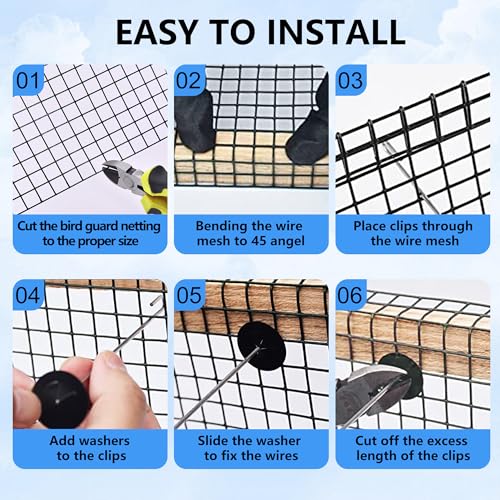 Critter Guard for Solar Panels, 10 in x 100 ft Solar Panel Bird Guard Mesh | 1/2 in PVC-coated solar mesh kit with 120 fasteners, scissors and gloves, black pigeon guard for solar panels - size: 1/2inch x 10in X 100ft