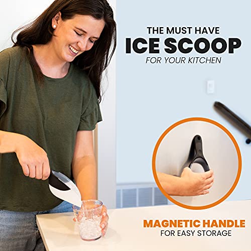 Spring Chef Magnetic Ice Scoop for Freezer, BPA-Free Food Scooper, Black | Flexi-Plastic Popcorn Scoop with Soft Grip Handle - Dishwasher Safe Ice Scooper - Food Scooper for Flour, Grains, Pet Food - color: Black