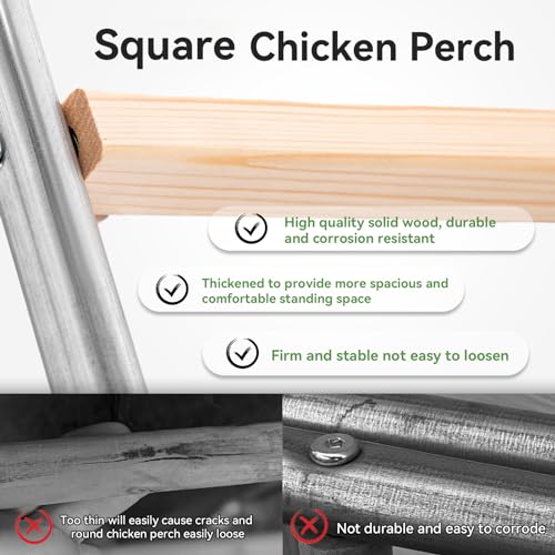 PETSFIT Square Chicken Roosting Perch, 55"x40", 8-10 Chickens | Solid Fir Wood,Chicken Perch for Backyard Farms, Coops, Encourages Exercise and Natural Behavior,Easy Assembly and Clean - size: 55.0"L x 40.0"W x 2.5"H