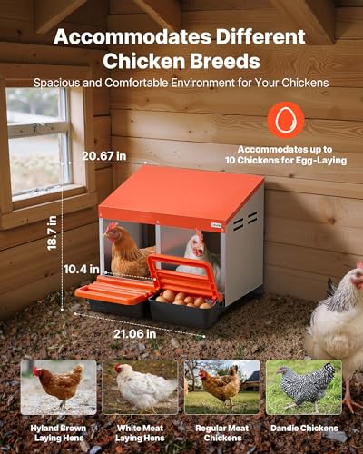 VEVOR Chicken Nesting Boxes, 2 Compartments, Easy Egg Collection, Wall Mount, Easy to Assemble, Galvanized Steel and High-Strength Plastic, Roll Away Nesting Boxes for Chickens Laying Eggs, Orange - size: 21.1"L x 20.7"W x 18.7"H