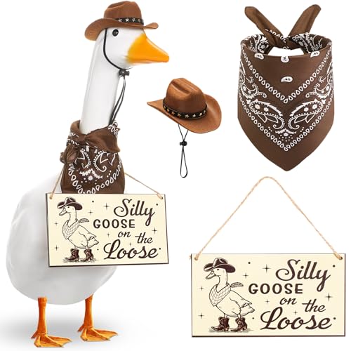 Cowboy Porch Goose Outfit Decoration Set,Brown - color: Brown
