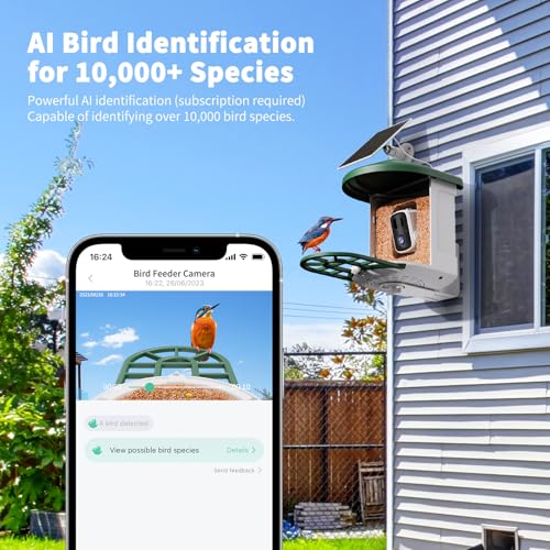 Smart Bird Feeder with Camera - AI Identify Birds Species, Solar Powered Bird House with Cam, 2L Large Capacity, 2K HD Video Live Stream, Instant Arrival Alerts - Green - color: Green