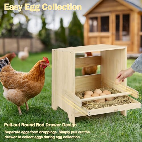 3 Compartment Chicken Nesting Box with Perches, Wooden Egg Laying Box Hens | 3 Packs, Floor / Stand / Wall Mount, Pull-out drawer, easy to get eggs, Easy Install / Clean, For Hens / Ducks / Chickens