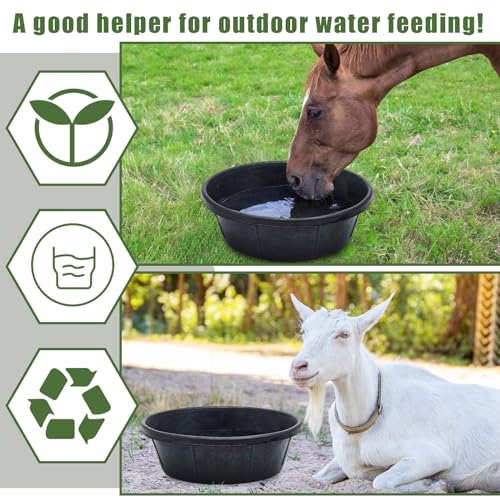 Sadnyy 3 Pack Heavy Duty Rubber Feed Pan 8 Quart/ 2 Gallon, Non Tip Anti Kick Design for Horses Goats Pigs, Chicken Dust Bath Tub, Farm Animal Feeder Bucket 14.5 Inch - size: 8 Quart/ 2 Gallon