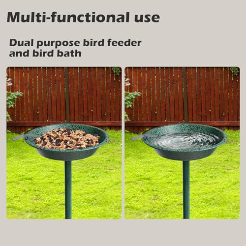 Freestanding Birdbath for Outside, 25.5 inch Height Outdoor Garden Bird Bath, Metal Bird Feeder with Magnetic Dragonfly for Garden Yard Patio Lawn Decor, Green - color: Green