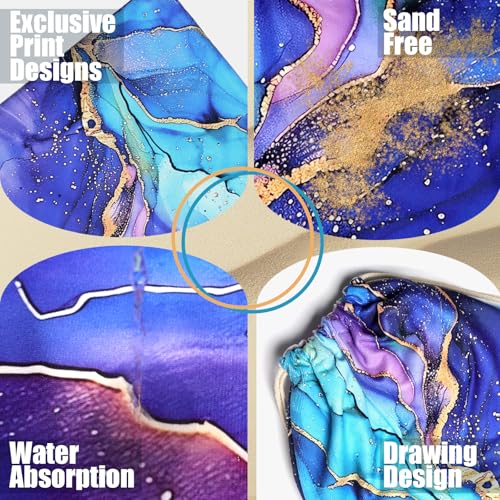 Purple Marble Beach Towel - Microfiber Beach Blanket Backpack for Travel Adult Camping Holiday 63"x31.5" - color: Abstraction Marble Purple