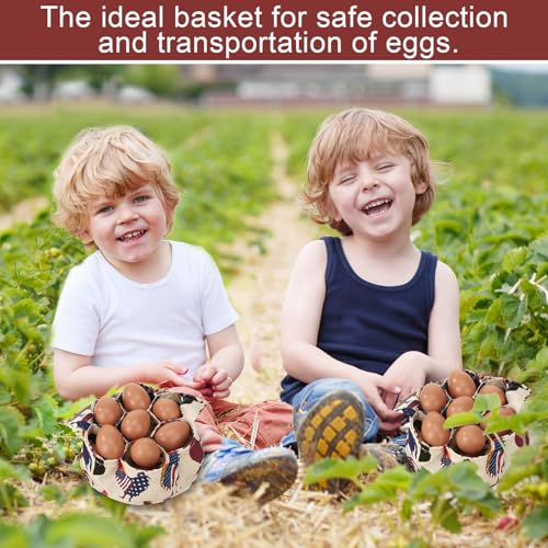 Egg Collecting Basket, Egg Basket for Gathering with 7 Pouches | Canvas Chicken Egg Basket for Chicken, Duck, Goose, Bird, Various Poultry Collection (Flag Chicken) - style: Flag Chicken