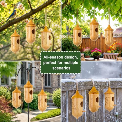 CHILDLION 3 Pack Hummingbird House, Small Hummingbird Houses for Outside, Weatherproof Wooden Hummingbird Houses for Nesting, Hanging, Gardening Gifts Home Decoration