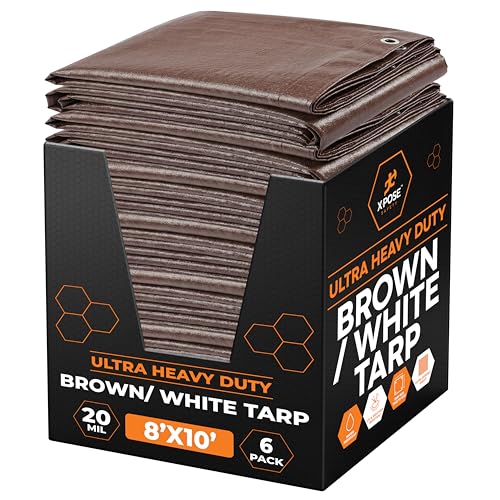 Xpose Safety 8' x 10' Ultra Heavy Duty Tarp (6-Pack) - 20 Mil Waterproof Tarps for Camping, Outdoor Adventures & Tent Cover, UV Protection, Reinforced Corners, All-Weather Durability - size: 8' X 10' (6 Pack)