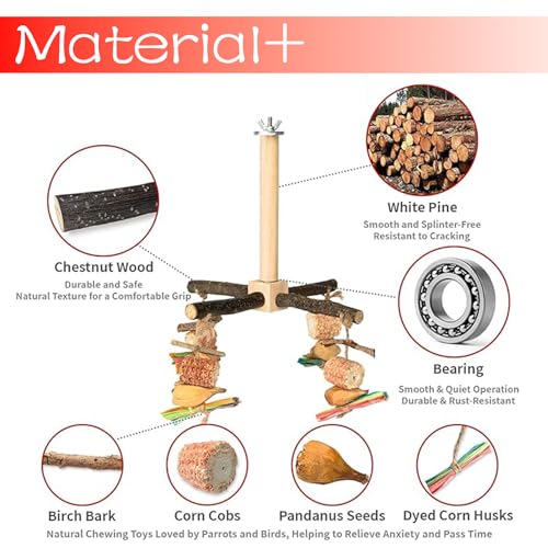 Bird Chew Toys Parrot Rotating Toys, Interactive Bird Cage Toys for Small Medium Birds, Durable Chewing Gnawing Beak Trimming Toys for Parakeet Cockatiel Conure Budgie Lovebird