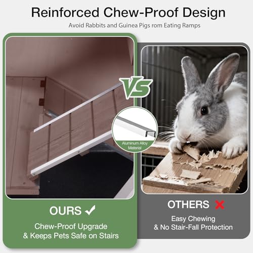 47.2" Two-Story Rabbit Hutch with Wheels, Indoor Outdoor Bunny Cage with Openable Viewing Window & Leakproof Sliding Trays, Wooden Rabbit House with Ramp-(Brown) - color: Brown-AIR06