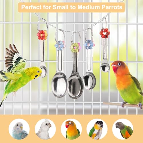 Hypeety Stainless Steel Bird Bell Toys Heavy Duty Hanging Bell Toy for Cage | Rustproof, durable, safe for metal cage, easy-hanging, with 5 spoons, for cockatoo/macaw/african grey/large parrots and birds - color: 5 Spoons