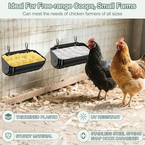 Goat Feeders Hanging Poultry Feeder Trough for Livestock, 3*3.5 Quart Black | Goat Feeder, Hanging Chicken Waterer Feeder - size: 3*3.5 Quart