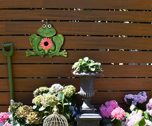 Wooden Bird Houses for Outside, Hanging Decorative Frog Theme Bluebird Birdhouse Nest Box Outdoor Yard Garden Decor Blue Bird Wren House 8.5 Inch(Green) - color: Green