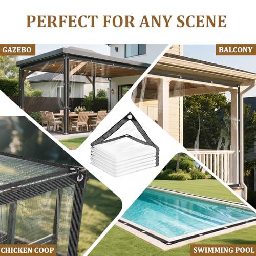 Clear Vinyl Tarp with Grommets 10x16ft Clear Tarps Heavy Duty Waterproof 14 Mil Thickened PVC Tear-Resistant Reinforced for Patio Chicken Coop Cover Greenhouse Plant Enclosure - size: 10×16ft-14Mil(3×4.8m)
