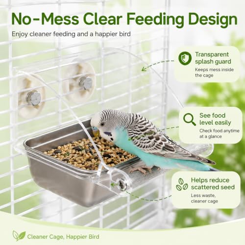 Bird Feeder for Cage - Stainless Steel Anti-Slip Bird Food Bowls, Spill-Proof Parakeet Feeder for Cockatiels, Lovebirds, Budgies, Small Birds
