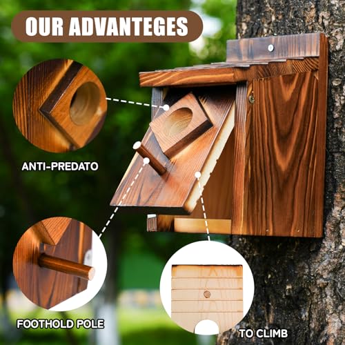 Waterproof Wooden Bluebird House, Weather-Treated Bird Box for Outdoors | Carbonized Wood, 1.5 Inch Entrance Diameter, No Assembly Required Design, Easy to Clean, for Swallows, Finches, Chickadee - color: dark brown