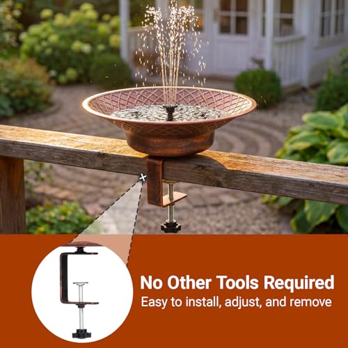 12.6" Deck Mounted Bird Bath for Outside, Metal Solar Powered Bird Bath | Bird Bath Fountain with Heavy Duty Railing Clamp for Balcony Fence, Detachable Deck Bird Bath for Garden - color: Bronze