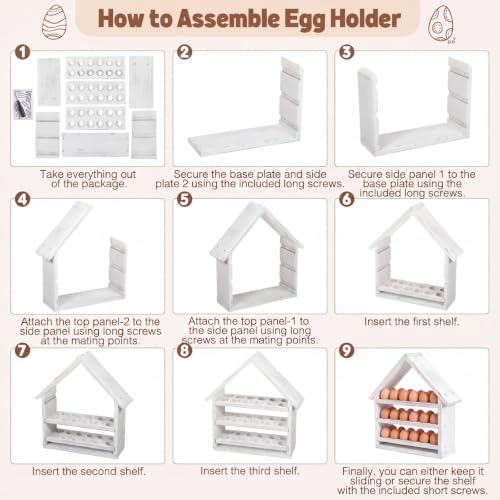 Wooden House Egg Holder Countertop,36 Hole,No Door,Whitewashed | 3 Tier, Pull out Fresh Egg Storage, Eggs Racks Basket, Counter Egg Organizer, Farmhouse Kitchen Deocrations Gift - color: Whitewashed, size: 36 Hole, style: No Door