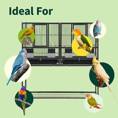 43" Big Bird cage with Stand;Stackable Cockatiel cage for Birds;Metal Large Bird cage with Divider;Flight Bird cage Large Space;Parakeet cage for Canaries,Finch,Budgie,Lovebirds