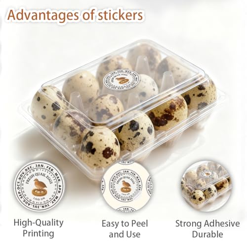 320 Pcs Quail Eggs Carton Labels, 2 Inch Round Fresh Quail Eggs Handling Stickers Waterproof PET Adhesive Quails Egg Packaging Sticker for Box Container Carton Farm Supplies - color: Quail Eggs