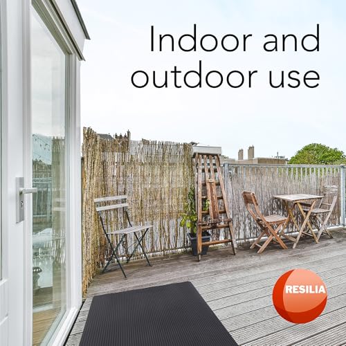 RESILIA Black Plastic Floor Runner - Embossed Wide Rib Waterproof Vinyl, Heavy Duty Protector Mat for Indoor Hardwood, Hard Floors, Garage, Entryway, Kitchen, & Outdoor Use, 27” x 12’, Made in the USA - size: 27" x 12'