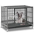 Homey Pet 37 Inch Heavy Duty Dog Crate for Medium Dogs | Stackable Dog Cage Kennel with Four Lockable Wheels, Removable Tray & Grid, Open Top, Escape Proof Dog Kennel Indoor - size: 37.0"L x 22.5"W x 29.2"H