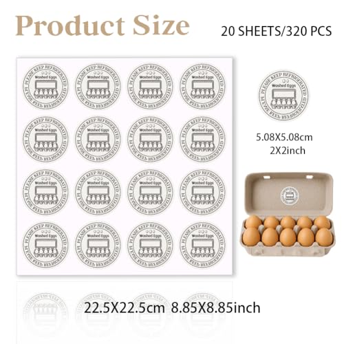 320 Pcs Farm Fresh Eggs Carton Labels, 2 Inch Round Washed Eggs Labels Self-Adhesive Egg Packaging Stickers for Chicken Egg Box Container Farm Supplies - color: Washed Eggs