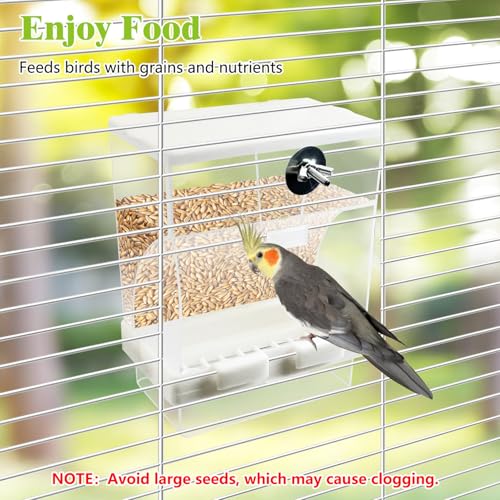 Tfwadmx No Mess Automatic Bird Feeders Cockatiel Food Dispenser Bowls Seed Container Parrot Dishes Parakeet Cage Accessories Birdfeeder with Divider for Canary Finch Conure Lovebirds 2Pcs - size: Large-4.5 x 2.8 x 6.5 inch