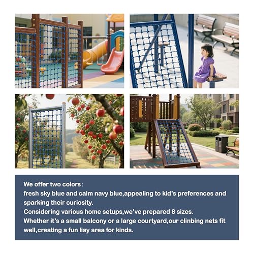 Upgraded Kids' Polyester Climbing Net, 8 Sizes, Heavy-Duty & Exquisite, Ideal for Indoor/Outdoor Playscapes - Treehouse, Gym, Balcony - Enhanced Safety (Navy Blue, 6ft x 6ft) - color: Navy Blue, size: 6ft x 6ft