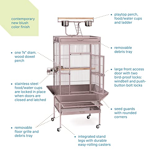 Prevue Pet Products Playtop Bird Cage - Medium Cage with Wheels for Parrots, Conures, Cockatiels, & Similarly Sized Birds, with Rolling Stand and Seed Guard - Blush Finish | Medium Cage with Wheels for Parrots, Conures, Cockatiels, & Similarly Sized Birds