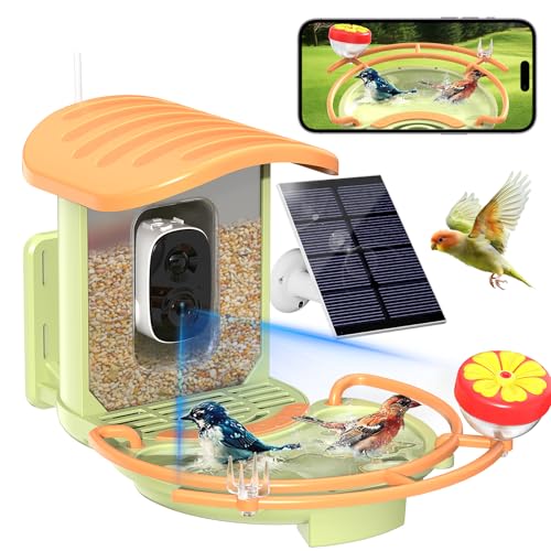 Bird Feeder with Camera, 2K HD Camera Birds Feeder with AI Bird Recognition, Solar Powered Smart Birdfeeder with Bath, App Control, Color Night Vision, Gift Box Package, Easy Install - color: Green, size: Bath