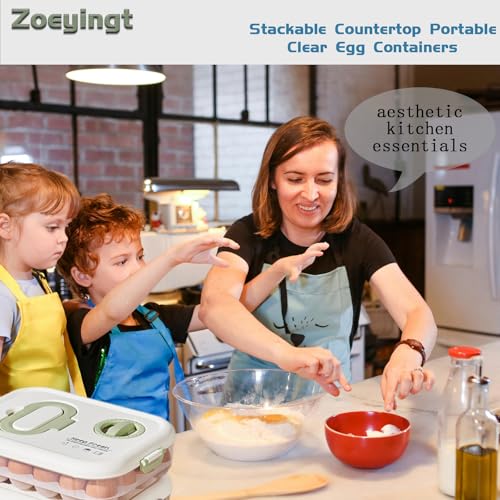 Egg Organizers for Refrigerator with Lids and Handle Home Kitchen Essentials Fridge Stackable Countertop Portable Clear Egg Containers Reusable and Storage for Keep Fresh -Pack of 2-