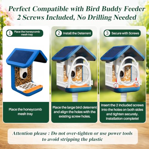 Upgraded Double Arc & Round Anti Perch Fence Compatible with Bird Buddy Feeder, White Large Bird Perch Barrier & Shield Accessories with Mesh Tray, Keep Feeding Area Clear for Small Birds