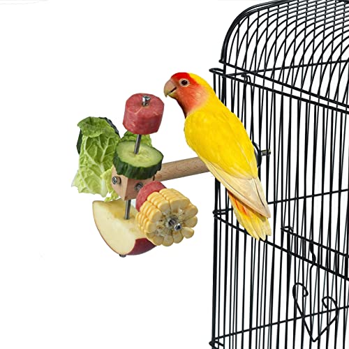 Sturdy Bird Food Holder, Wooden Perch for Cage, Rotating Stand for Fresh Fruits and Veggies, Interactive Toy for Parrots, Reducing Boredom | Bird Cage Feeder Foraging Toys,Parrot Fruit Vegetable Skewer,Bird Treat Sticks for Cockatiel Conure,Reducing Bored