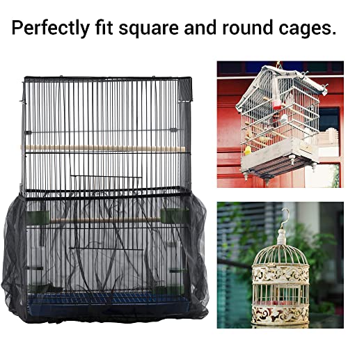 IFAMIO Bird Cage Seed Feather Catcher Adjustable Birdcage Covers Cage Skirt Large Nylon Mesh Netting Universal Bird Cage Net Cover Bird Seed Guard Skirt for Parrot Parakeet Macaw Black