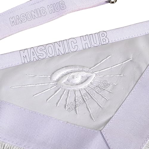 Masonic Past Master Sheepskin Apron - All White, Hand-Embroidered with Wreath Fringe