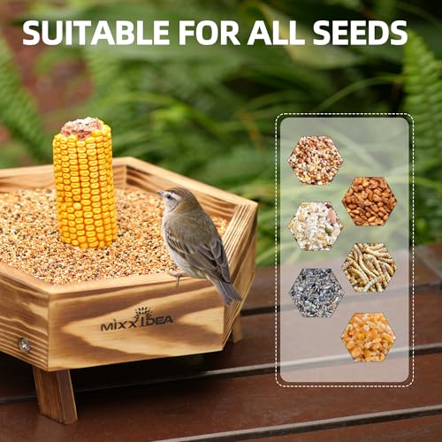 Ground Bird Feeder for Outdoors, Wooden Mesh Seed Tray for Bird Feeders, Great Attracting Garden Yard Decoration for Wild Birds Squirrels Chicken Dove, Brown - color: Brown
