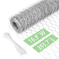 Chicken Wire 16.9 in x 393.7 in Poultry Wire Netting Hexagonal Galvanized Mesh Garden Fence Barrier for Pet Rabbit Chicken Fencing with 100 Pcs Cable Zip Ties - color: Silver, size: 16.9"x393.7"+100Ties
