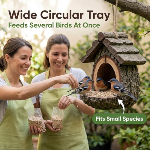 Mini Resin Treehouse Wild Bird Feeder, Hanging Bird Feeder | Waterproof Hanging Bird Feeders for Outdoors, Open Design Garden Yard Sculpture & Country Decor