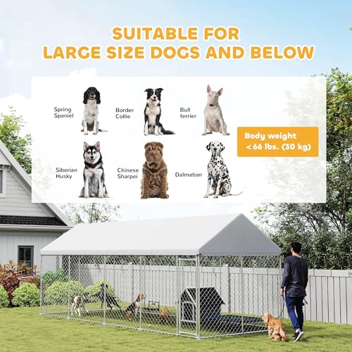 PawHut Outdoor Dog Kennel for Large Breed 20' x 7.5' x 8' w/Secure Lock | Heavy Duty Large Dog Kennel Outside, Waterproof Roof, Galvanized Chain Link Pet Enclosure, for Chicken, Duck - size: 236.2"L x 90.6"W x 94.5"H