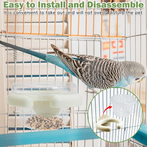 PINVNBY 4 PCS Bird Food Bowl Bird Cage Feeder with Clamp, Easy to Install Feeding Dish Cups Transparency Parakeet Food Dish for Finches Lovebirds and Long-Tailed Parrots （White） - color: white