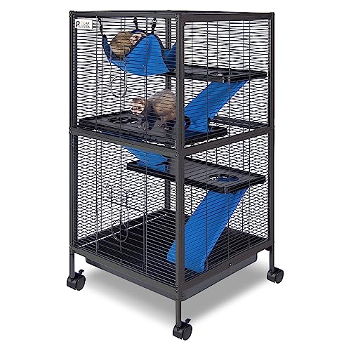 4 Tier Steel Deluxe Small Animal Pet Cage Kit for Guinea Pig Ferret Little Rabbit with Wheels Brakes Hammock 4 Platforms Removable Tray and Ladder with Flannel - size: 20.0"L x 20.0"W x 45.0"H