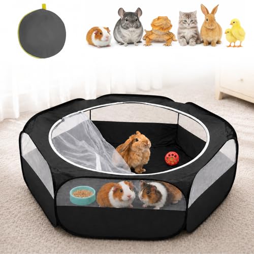 Amakunft Small Animal Pop-Up Playpen with Mesh Cover, 47'' x 23.6'' x 15'' Chicken Brooder Box, Play Pen Indoor Outdoor for Guinea Pigs, Bunny, Rabbits, Ferrets, Chinchillas, Kittens | Indoor/outdoor, water-resistant, chicken brooder, travel playpen for r