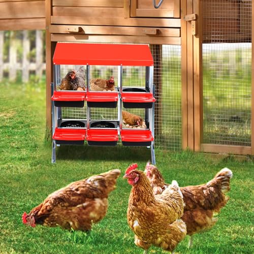 Chicken Nesting Box，Red 6 Hole Chicken Laying Box with Bracket, Tray for Egg Collection, Large Holes for Ventilation, Suitable for Chickens & Ducks - color: Red, size: 6 Holes with legs
