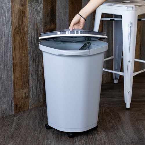 IRIS USA Dog Food Storage Container, Up to 25 lbs, Gray/Dark Gray | Made in USA, Comes with Wheels & 2-Cup Scoop, Airtight Seal, BPA-Free, Bird Seed, Cat food, Cat Litter, Treats, Pellets - color: Gray/Dark Gray, size: 25 lbs