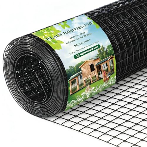 Black Hardware Cloth 1/2inch 48in x 100ft 19 Gauge, PVC Coated Galvanized Steel Chicken Wire Fence Roll Garden Plant Welded Metal Wire Fencing Roll, Rabbit Cages Snake Fence, Black - size: 1/2 inch 48in x 100ft