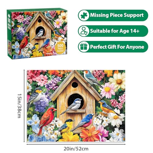 500 Pieces Puzzle for Adults,Birds Flower Puzzle, Recycled Cardboard Animals Jigsaw Puzzles 500 Pieces,Challenging Puzzles Game Home Decor Birthday Party Gift Toy for Adults Seniors 20.5 * 15 in - style: Birds